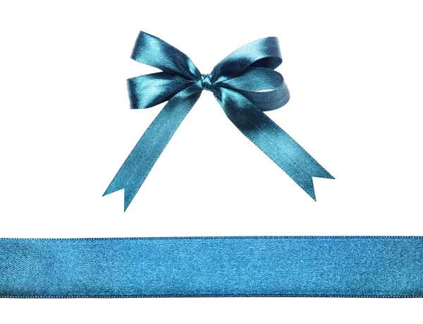 Blue (azure) fabric ribbon and bow isolated on a white background — Stock Photo, Image