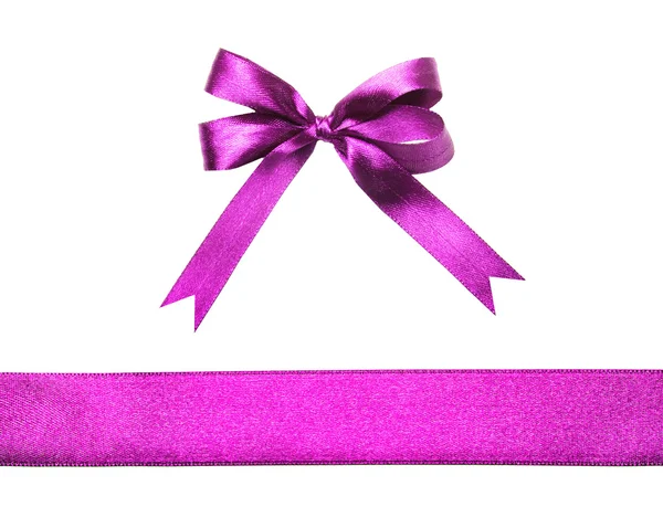 Magenta (purple)fabric ribbon and bow isolated on a white background — Stock Photo, Image