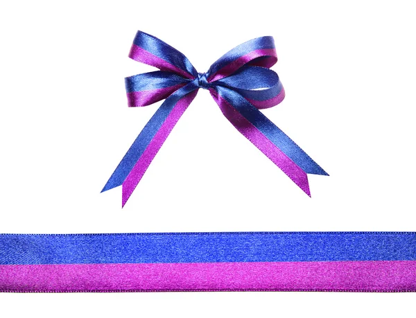 Blue-purple multicolor fabric ribbon and bow isolated on a white background — Stock Photo, Image