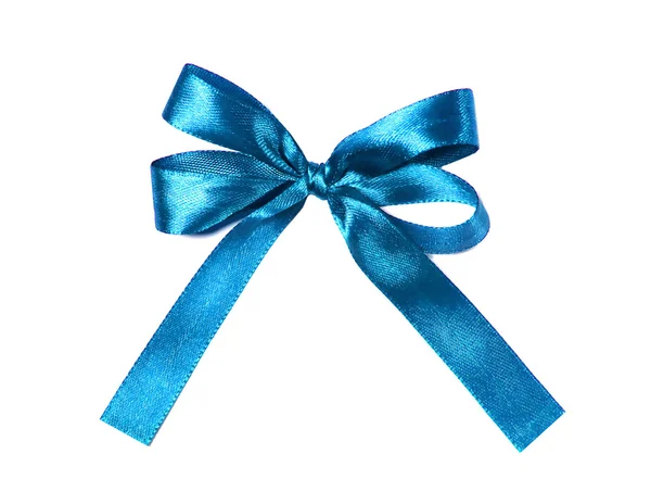 Blue (azure) fabric ribbon and bow isolated on a white background — Stock Photo, Image