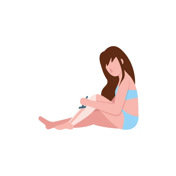 Kobieta Usuwająca Goląca Włosy Nodze Płaska Ilustracja Wektor Kreskówki — Wektor stockowy
