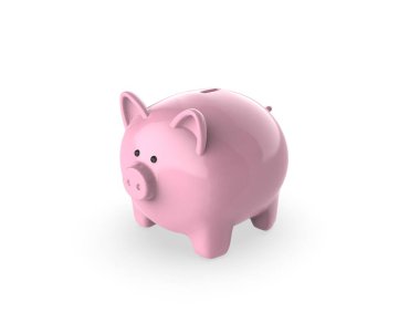 3D Piggy Bank, White Backgrond 'u izole etti. Şirin domuz 3D çizim modeli.