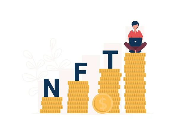 Nft Gettone Non Fungibile Arte Crittografica Cryptoart Criptovaluta Blockchain Crittografico — Vettoriale Stock