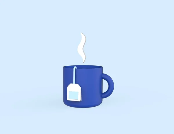 Blue Cup Tea Tea Bag Render Icon Isolated Blue Background — Stock Photo, Image