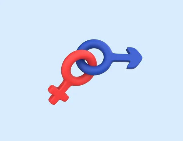 Powiązane Znaki Męskie Żeńskie Renderują Odizolowane Niebieskie Tło Symbol Heteroseksualności — Zdjęcie stockowe