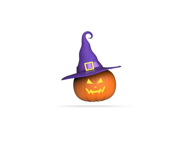 Scary Halloween Pumpkin Carve Eyes Mouth Witch Hat Levitation Render — Foto de Stock