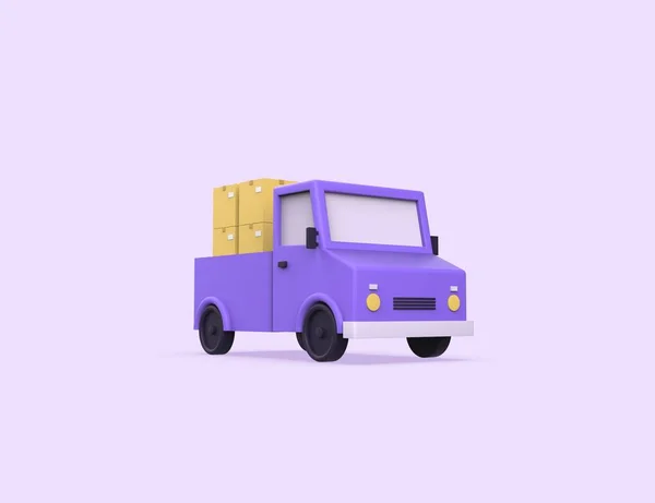 Fast Shopping Delivery Truck Cardboard Mail Boxes Render Model Icon — Stock Photo, Image