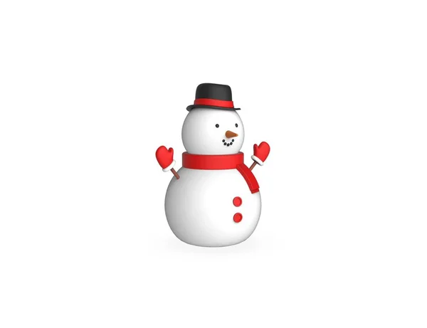 戴着帽子 围巾和手套的雪人被白色的背景隔开了 3D渲染模型 圣诞快乐 新年快乐 — 图库照片#