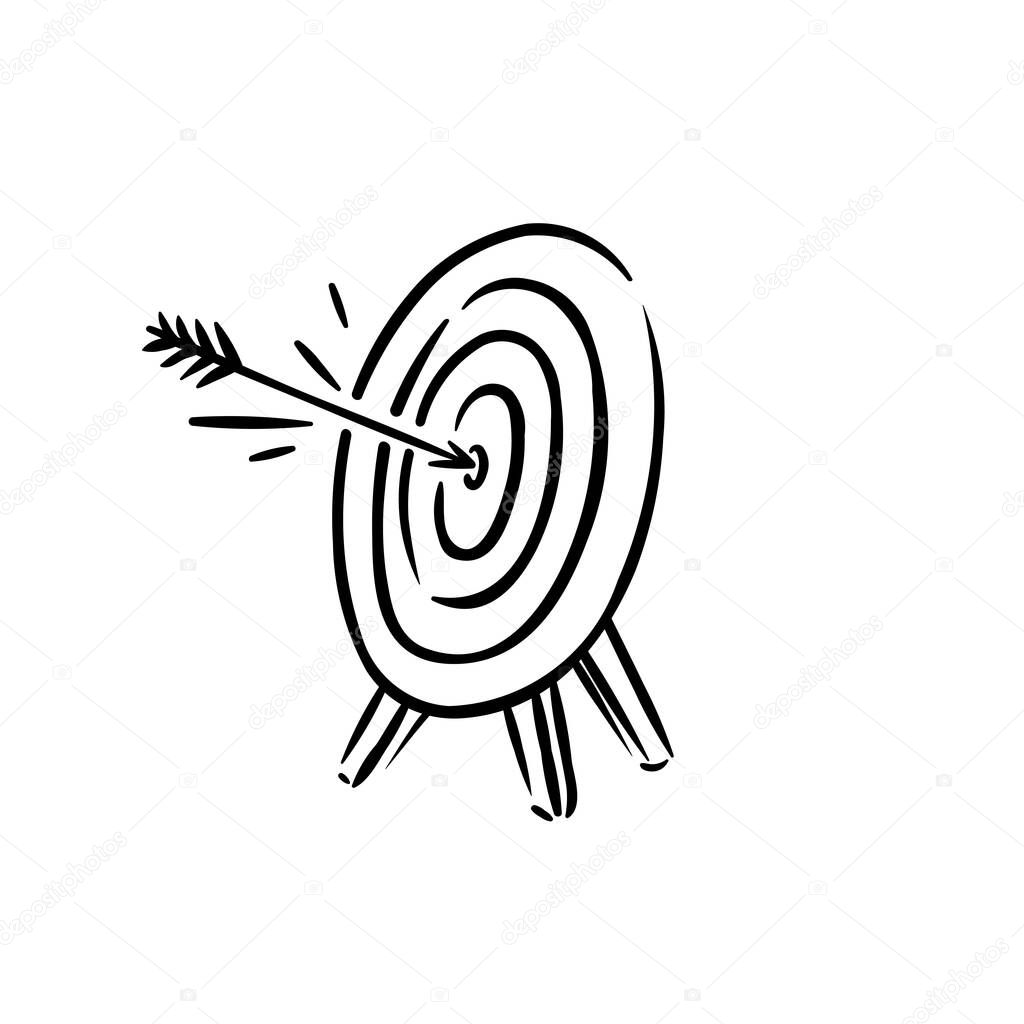 Symbol of hitted target and achieved goal with arrow in center 