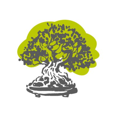 El yapımı logoda eski Japon bonsai ağacı