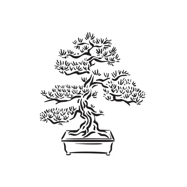 Ιαπωνικό παλιό δέντρο μπονζάι στο λογότυπο γλάστρας — Διανυσματικό Αρχείο