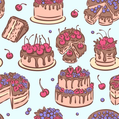 Doğum günü düğünü lezzetli tatlı pasta çizimi kusursuz desen