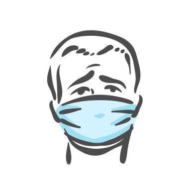 Tıbbi maskeli duygusal yüz, salgın, virüs, COVID-19 panik hissi.