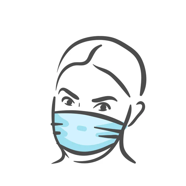 Emocionální tvář s lékařskou maskou, pandemií, virem, panikou COVID-19 — Stockový vektor