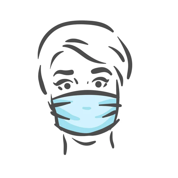 Emotioneel gezicht met medisch masker, pandemie, virus, COVID-19 paniek emotie — Stockvector
