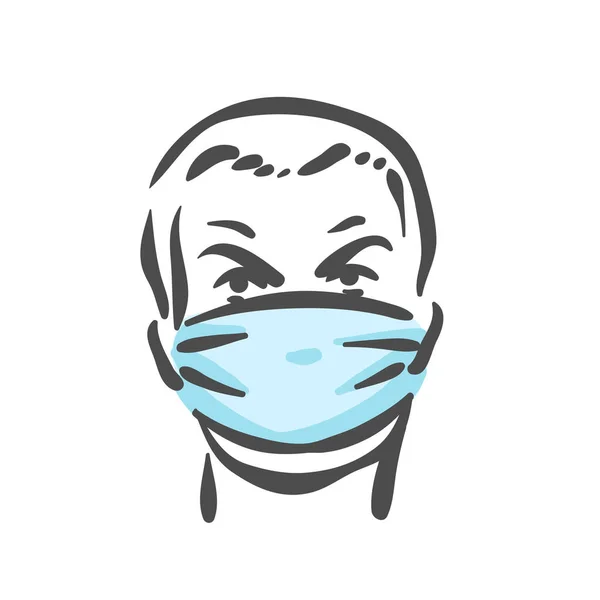 Emotionales Gesicht mit medizinischer Maske, Pandemie, Virus, COVID-19 Panik-Emotion — Stockvektor