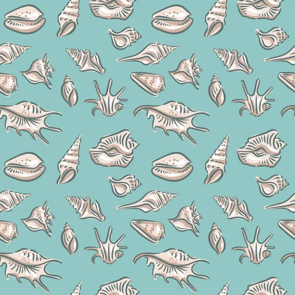 Seashell, shell, sea, mollusk, shellfish, nautical seamless pattern — Stock Vector