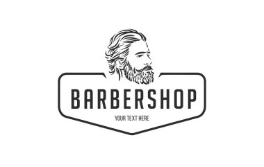 Kuaför Logosu Şablonu ve şık saç stili hipster portresi