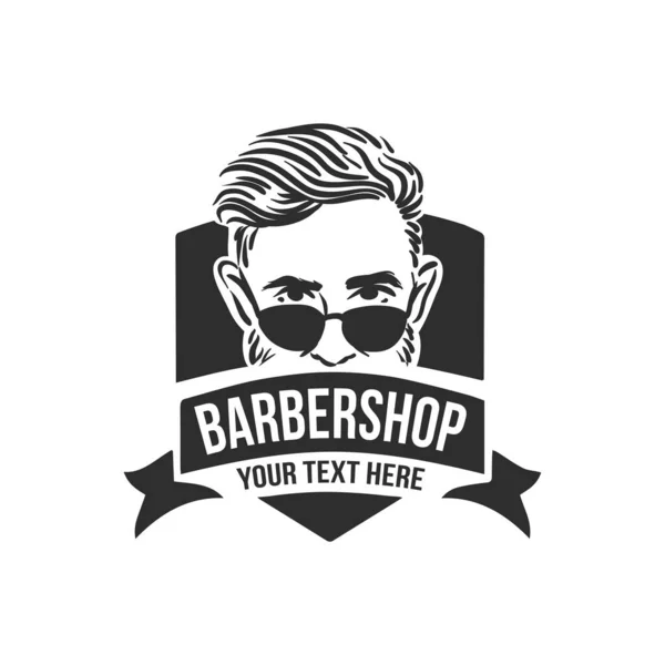 Шаблон логотипу магазину перукарів зі стильним портретом хіпстера — стоковий вектор