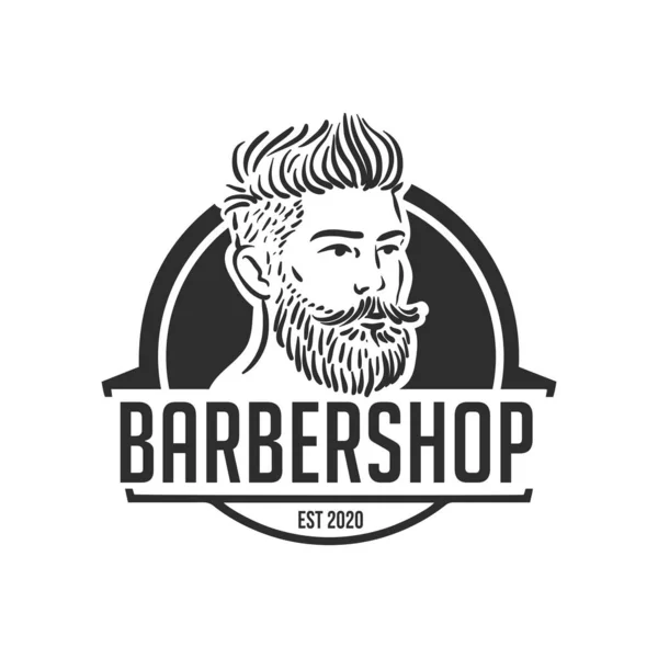 Plantilla de logo Barber Shop con un elegante retrato hipster de peinado — Vector de stock