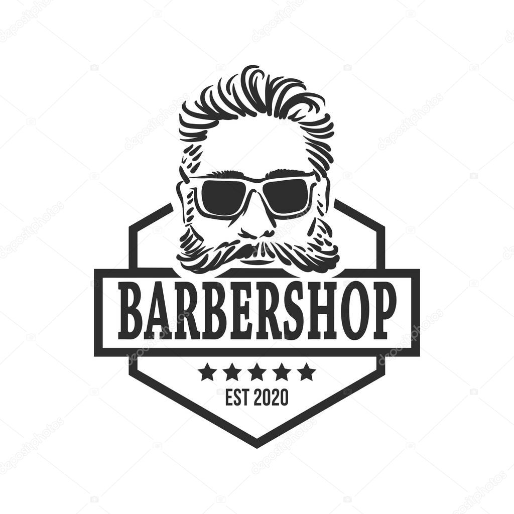 Barber Shop logo template with stylish hairstyle hipster portrait. Vector illustration
