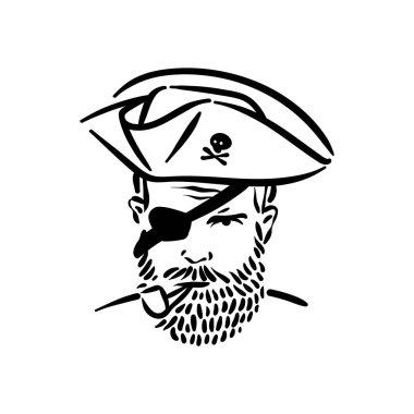 Korsan korsan portresi ve korsan şapka çizimi