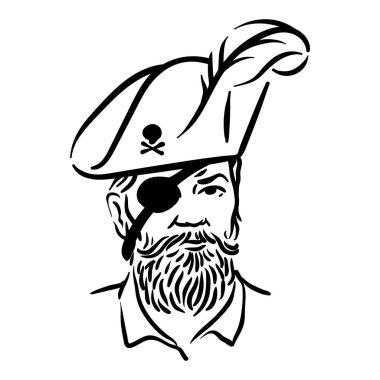 Korsan korsan portresi ve korsan şapka çizimi