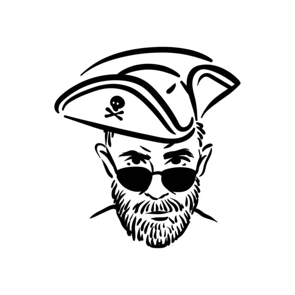 Robber pirate portrait avec corsaire chapeau illustration — Image vectorielle