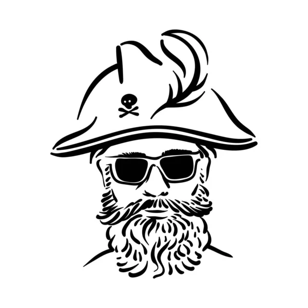 Retrato pirata ladrón con ilustración sombrero de corsario — Vector de stock