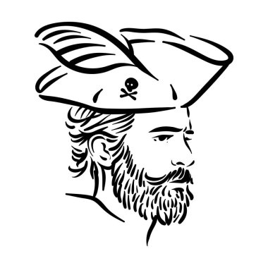 Korsan korsan portresi ve korsan şapka çizimi