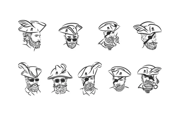 Robber πειρατής πορτρέτο με κορσέρ καπέλο εικονογράφηση — Διανυσματικό Αρχείο