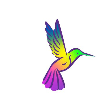 Colibri sinekkuşu uçan kuş çizgisi tarzı logo illüstrasyonu