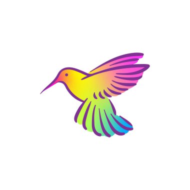Colibri sinekkuşu uçan kuş çizgisi tarzı logo illüstrasyonu
