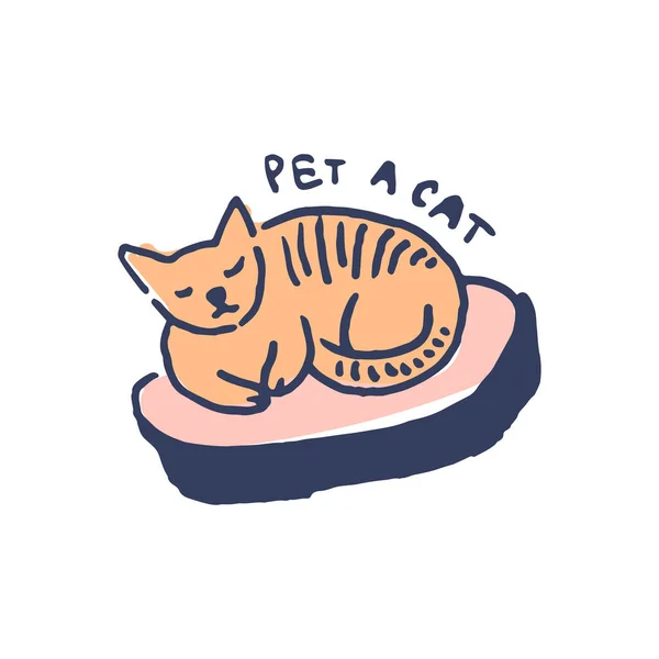 Deslizamiento gato en lindo acogedor abrazo de dibujos animados estilo ilustración — Vector de stock