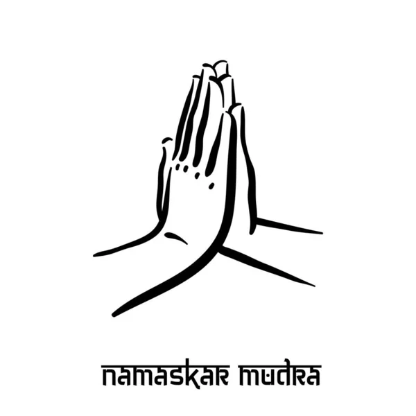Namaskar mudra. Ruční spiritualita hinduistická jóga pohybů prstů. Technika meditace pro duševní zdraví. — Stockový vektor