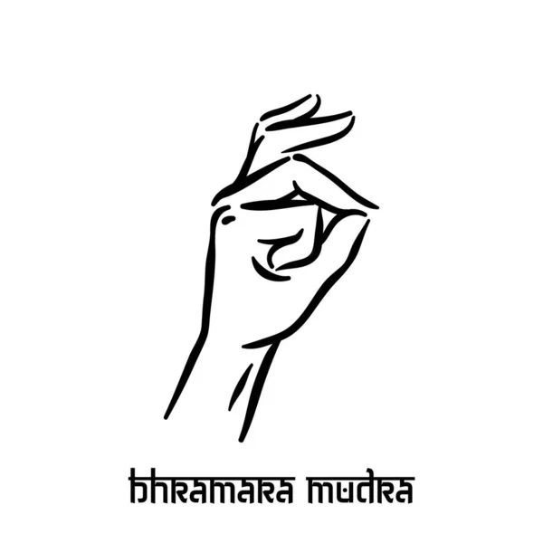 Bhramara mudra. Ruční spiritualita hinduistická jóga pohybů prstů. Technika meditace pro duševní zdraví. — Stockový vektor