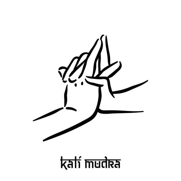 Kali mudra. Hand spirituality hindu yoga of fingers gesture. Technique of meditation for mental health. — Stock Vector