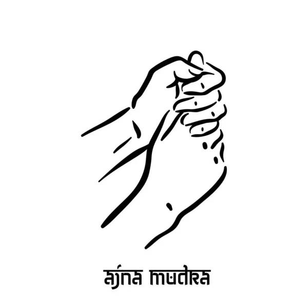 Ajna mudra. Ruční spiritualita hinduistická jóga pohybů prstů. Technika meditace pro duševní zdraví. — Stockový vektor