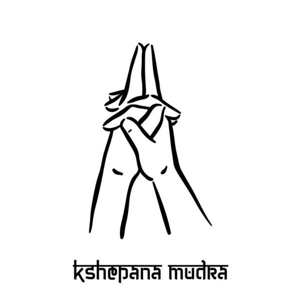 Kshepana mudra. Ruční spiritualita hinduistická jóga pohybů prstů. Technika meditace pro duševní zdraví. — Stockový vektor