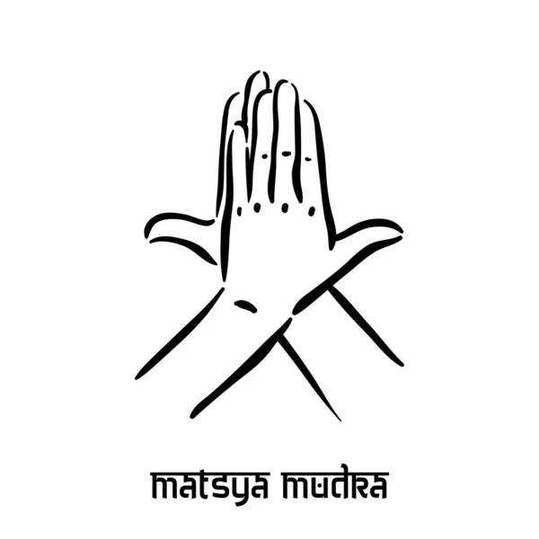 Matsya mudra. Hand spirituality hindu yoga of fingers gesture. Technique of meditation for mental health. — Stock Vector