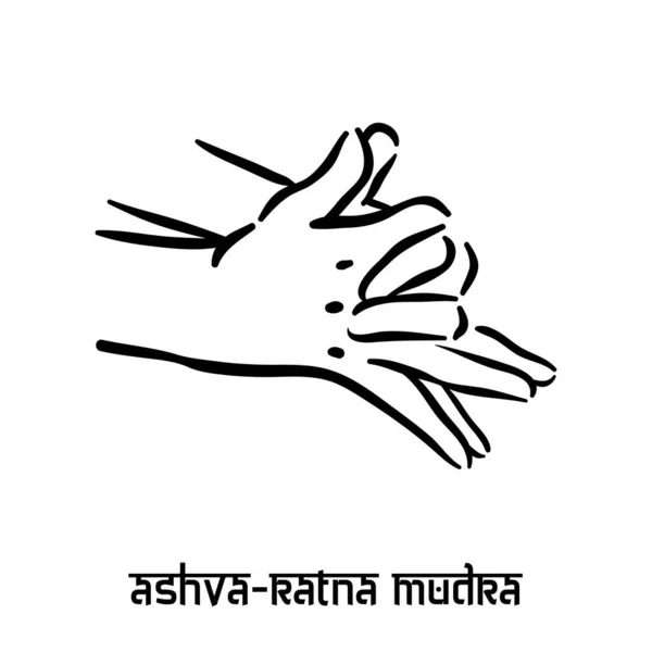 Ashva ratna mudra. Hand spirituality hindu yoga of fingers gesture. Technique of meditation for mental health. — Stock Vector
