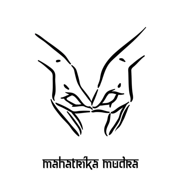 Mahatrika mudra. Ruční spiritualita hinduistická jóga pohybů prstů. Technika meditace pro duševní zdraví. — Stockový vektor