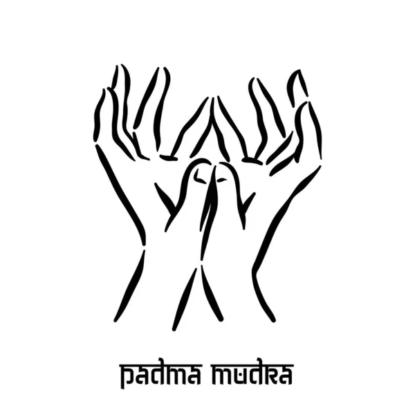 Padma mudra. Ruční spiritualita hinduistická jóga pohybů prstů. Technika meditace pro duševní zdraví. — Stockový vektor