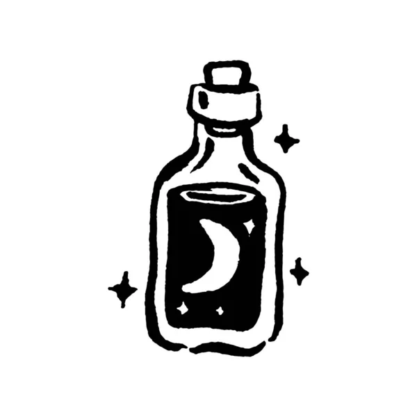 Occult mystic witch potion with moon for witchcraft hand drawn icon illustration — Stock Vector