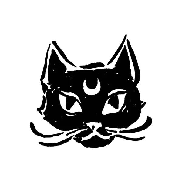 Oculto místico bruxa lua gato mão desenhado ícone ilustração — Vetor de Stock