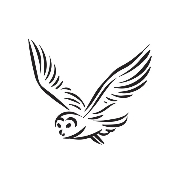 Linha estilo coruja pássaro mão desenhada ilustração — Vetor de Stock