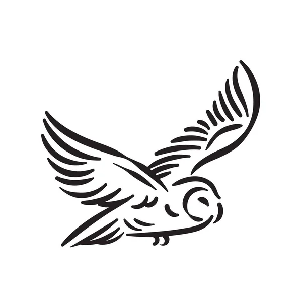 Linie Stil Eule Vogel Hand gezeichnet Illustration — Stockvektor