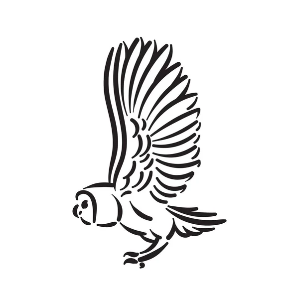 Linha estilo coruja pássaro mão desenhada ilustração — Vetor de Stock