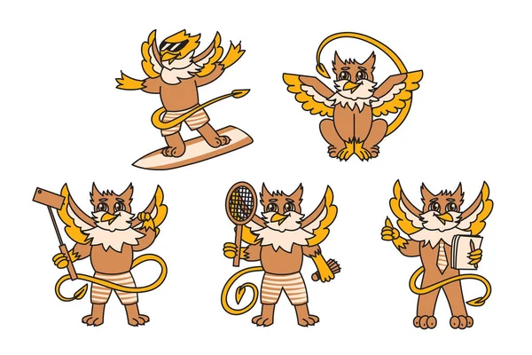 Griffin enfant personnage animal avec différents passe-temps — Image vectorielle