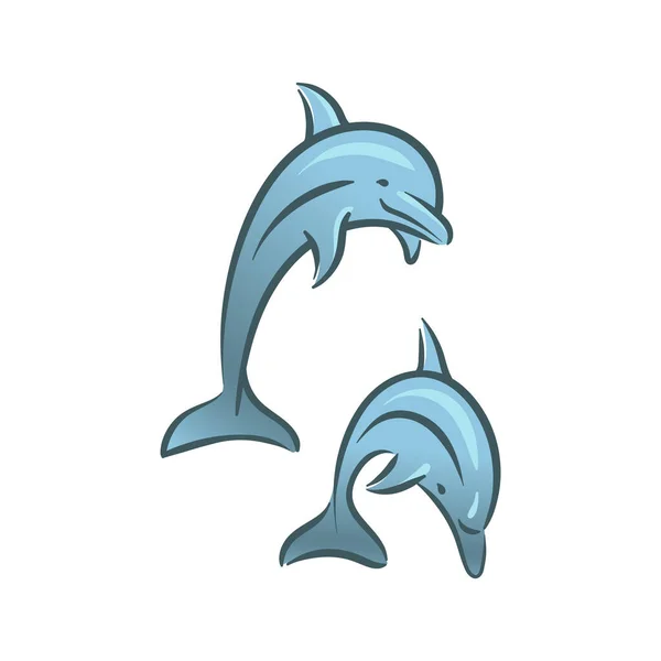 Delfines oceánicos mamíferos animales nadan bajo el agua ilustración — Archivo Imágenes Vectoriales